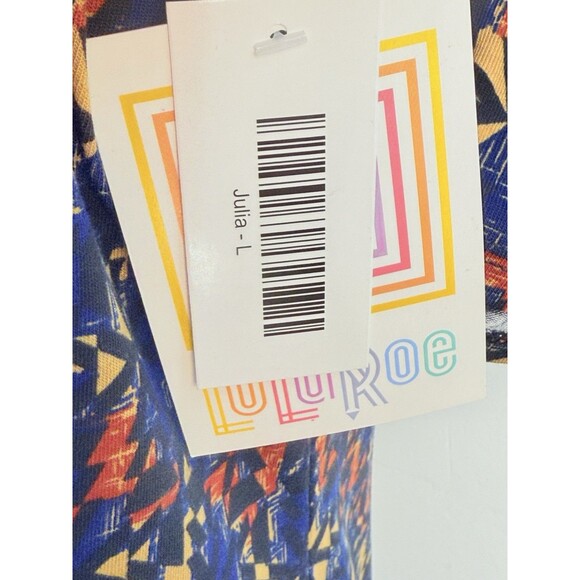 LuLaRoe Julia Dress Large Color Multicolor Stretch Knee Length Comfy - Picture 10 of 13